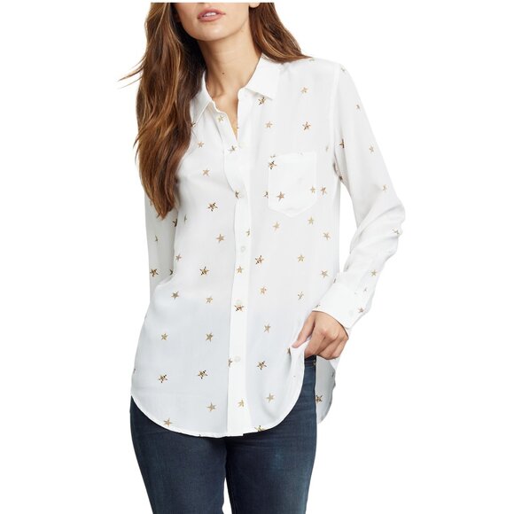 Rails Tops - Rails 100% Silk Luxe Long Sleeve Button Down Kate Ivory Animal Stars Size Small